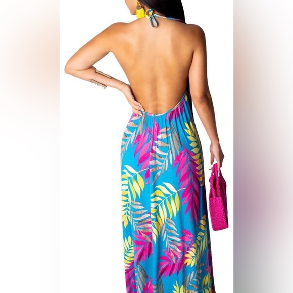 SUMMER HOT Floral Print Open Back Halter Maxi Dress - Picture 2 of 4